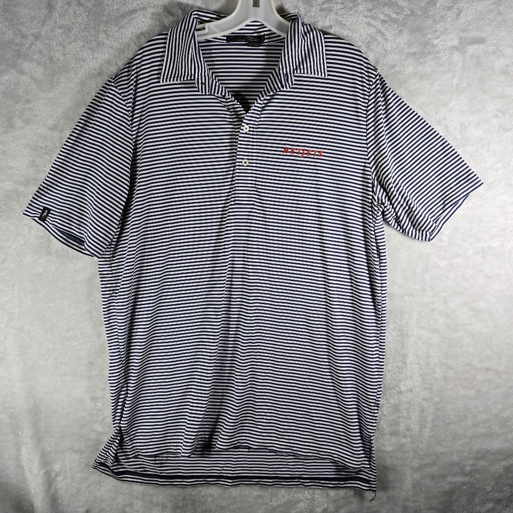 RLX Ralph Lauren Golf Polo Shirt Mens Large L Blue Striped Netjets Performance